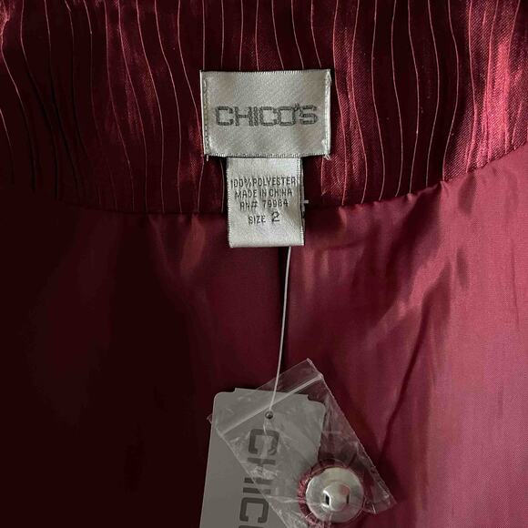 NWT Womens Chico's Pleated 3/4 Sleeve Shimmer Jacket Suit Glam Wine Sheen Size 2 - Picture 3 of 5